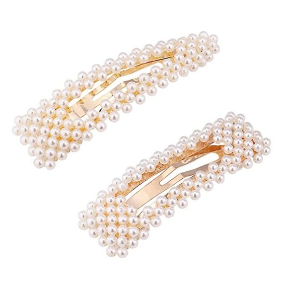 FAUX PEARL LARGE HAIR CLIP BARRETTE SET OF 2 - Picture 2 of 2